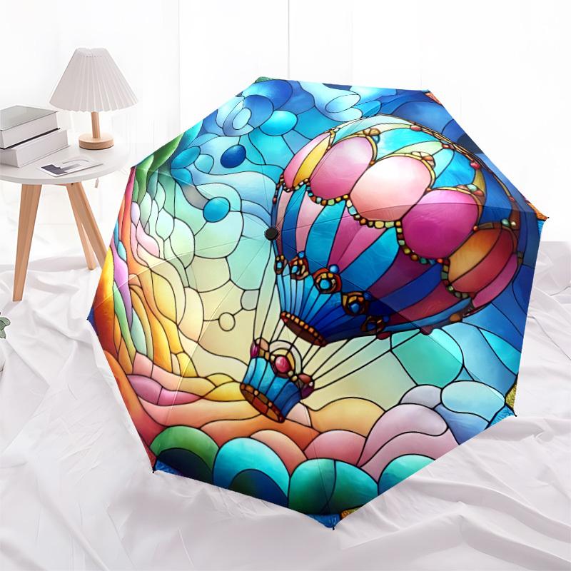 1pc Stained Glass Balloon Automatic Open/Close Umbrella, Windproof, Folding Compact Umbrella with Lightweight Design for Women/Men116
