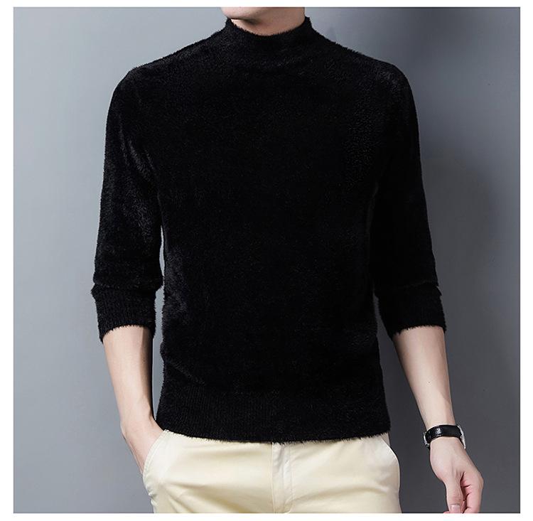 Unisex Thickened Mink Velvet Sweater with Semi-High Neck - Winter Warm Cashmere Base Shirt