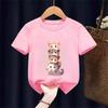 Fashion Funny Cat T Shirt Kids Letter Print Short Sleeve Round Neck  Boys Girls Casual Summer Breathable Tshirt