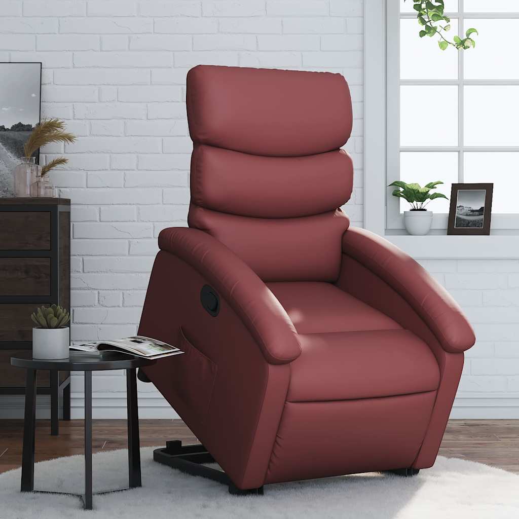 Recliner with Rising Assistance Burgundy Artificial Leather