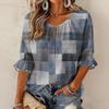 Women's Casual Floral Print Ruffled Blouse with Tie Neck and 3/4 Sleeves