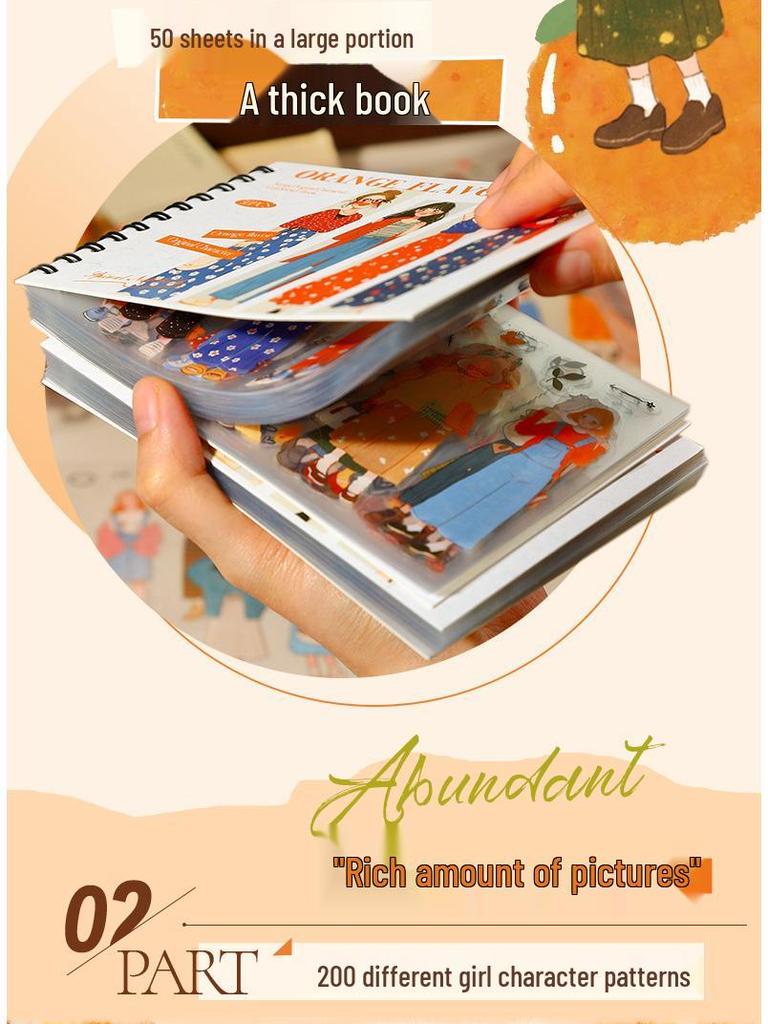 Orange-flavored Ketchup Girl Coil PET Sticker Book: 50 Girl Series Character Stickers