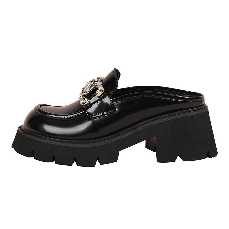 Baotou thick-bottomed sandals female muffin half-drag new spring and summer rhinestone high-heeled thick-heeled lazy woman