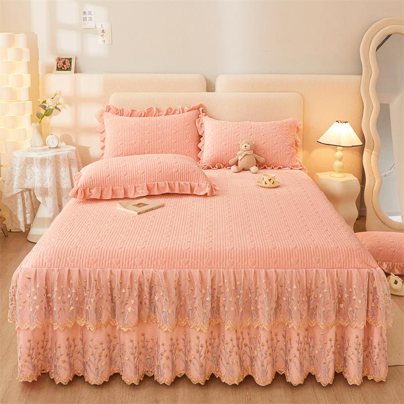 Jupe de lit en Fiber de lait d'hiver, couvre-lit matelassé en dentelle, épais et chaud, couverture de matelas en polaire pour bébé, literie en molleton de corail
