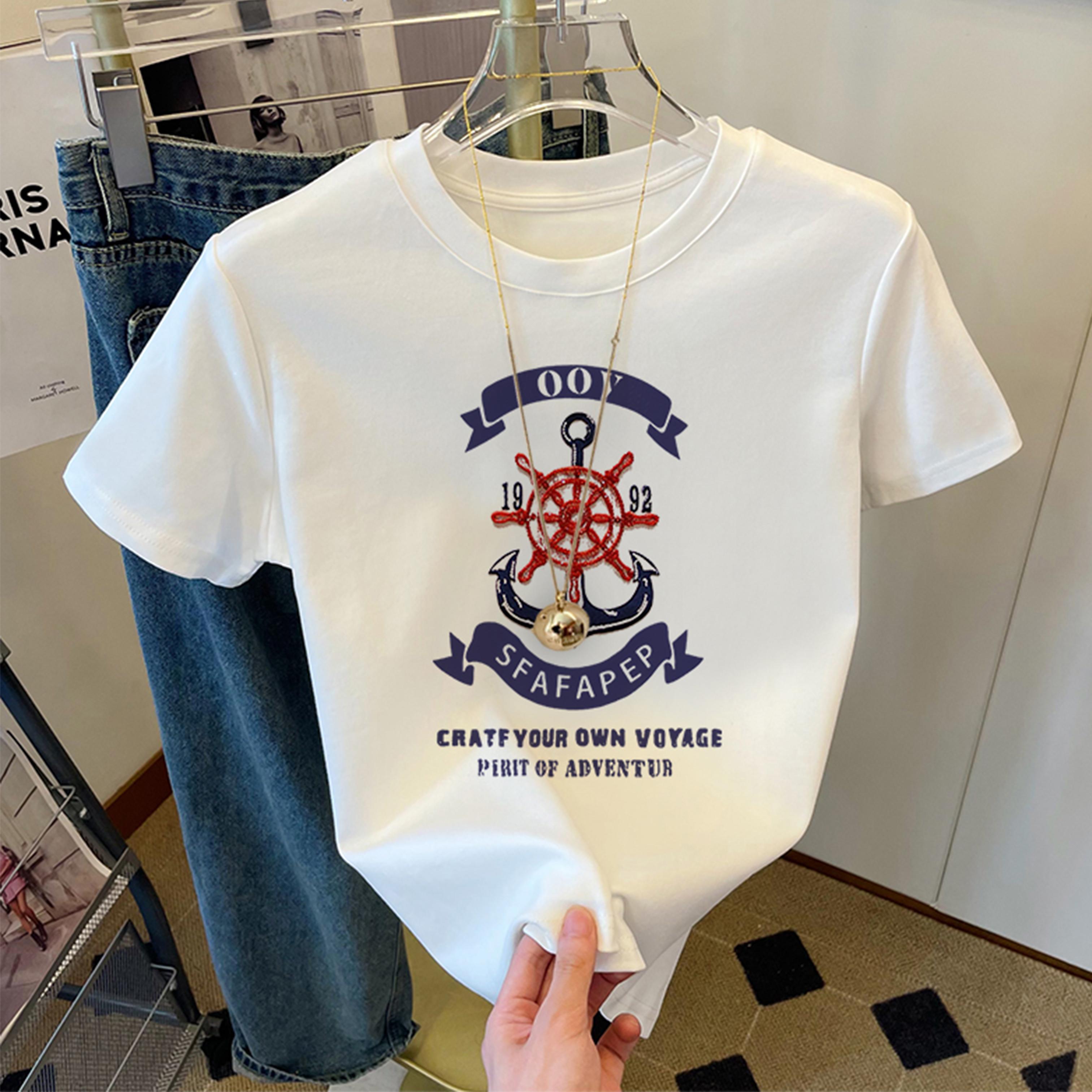 

Американская ретро белая футболка с короткими рукавами женская летняя с рукавами до локтя универсальная и тонкая свободного кроя с приспущенным плечом хлопковый повседневный топ инс S