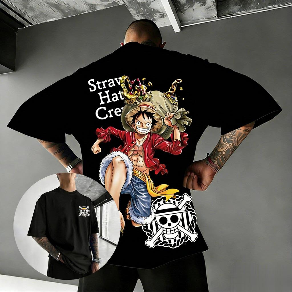 T-shirt Anime Luffy Oversize Pezzo Unico Uomo Cotone Manica Corta Streetwear Stampa Grafica Estate 2026 Top Casual Abbigliamento Y2k