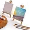 Tosnail 24 Pack 3" x 3" Mini Canvas and Easel Set, Small Art Easel Stand with Canvas Set, Tabletop Wooden Display Stand and Canvas Panels for Artist,