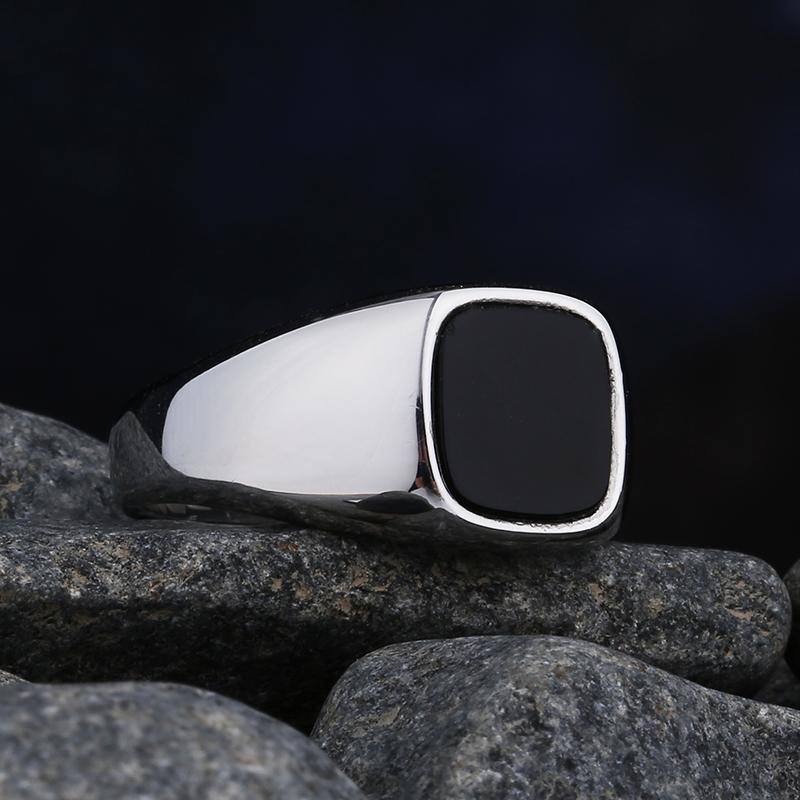 Simple Fashion Stainless Steel with Black Agate Stone Rings for Men Women High Quality Wedding Jewelry Gifts Dropshipping