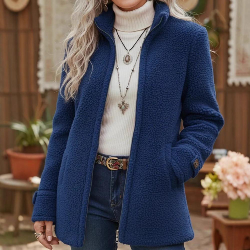 Winter Damen Stehkragen Einfarbig Locker Lässig Mode Langarm Polarfleece Reißverschluss Jacke