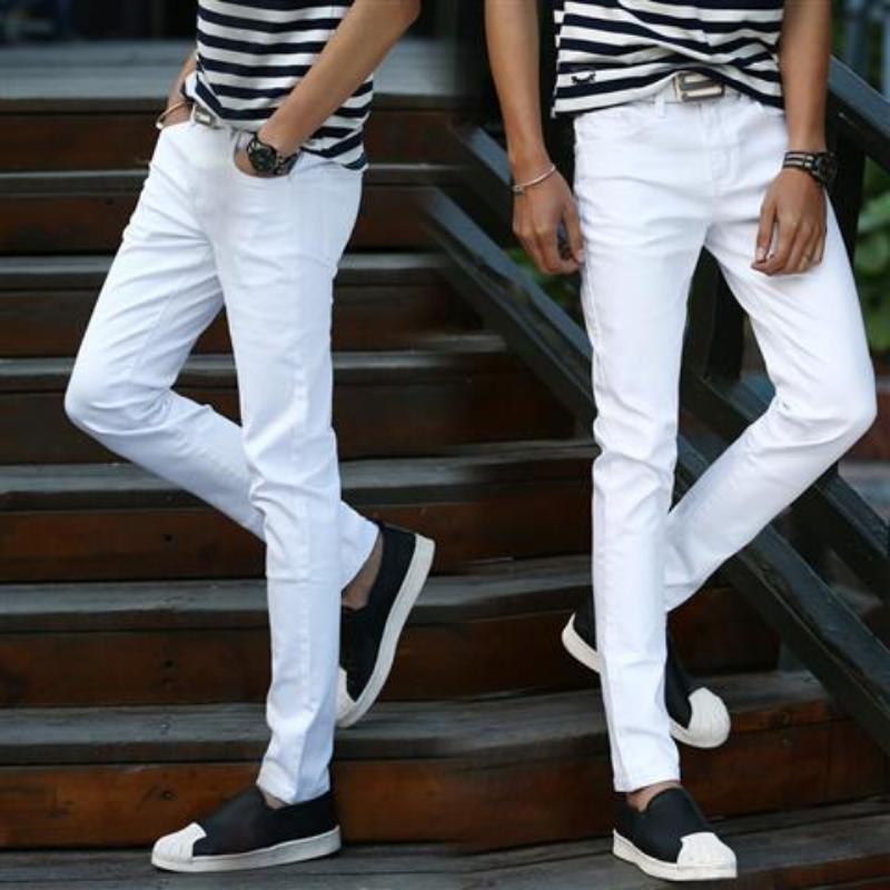 WTEMPO Męskie Jeansy Letnie Cienkie Jednokolorowe Elastyczne Dopasowane Jeansy Proste Spodnie Codzienne Wszechstronne Męskie Spodnie