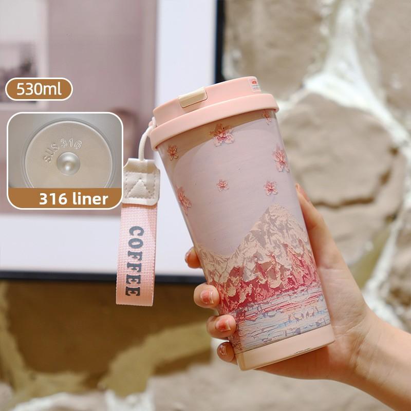 Flowers Garden Travel Coffee Tumblers Ceramic Inner Liner Tumbler Stainless Steel Cup with Lid & Straw Coffee Mug Holiday Gifts