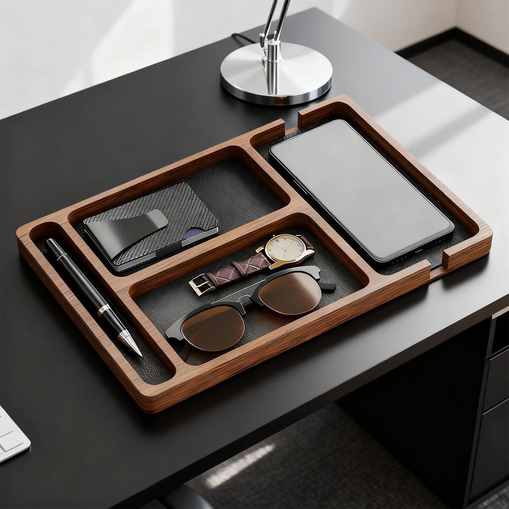 Paper Organizer Tray Natural Wooden Storage Box Table Top Organizer for Pens Cables Eyeglasses Cord Book Storage Entryway Living