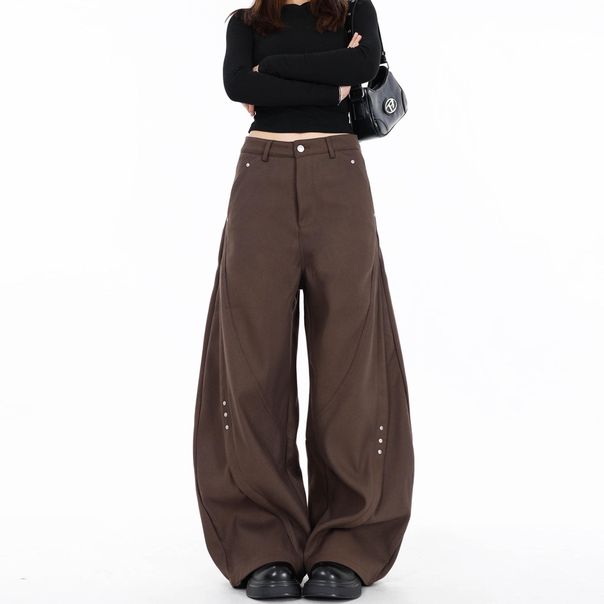 

Мужские модные брюки с драпировкой, средней посадки, свободного кроя - Нишевый дизайн, повседневные весенние брюки 2XL коричневый