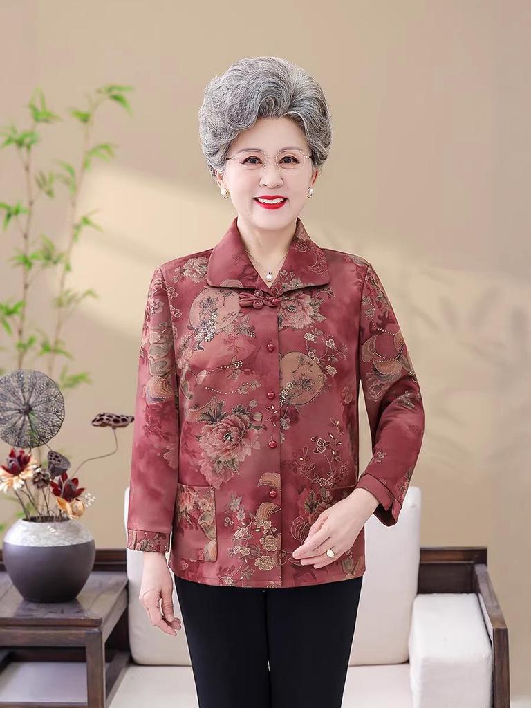 Mom's Spring Thin Jacket - Women's Chinese Style Lapel Shirt for Middle-aged and Elderly