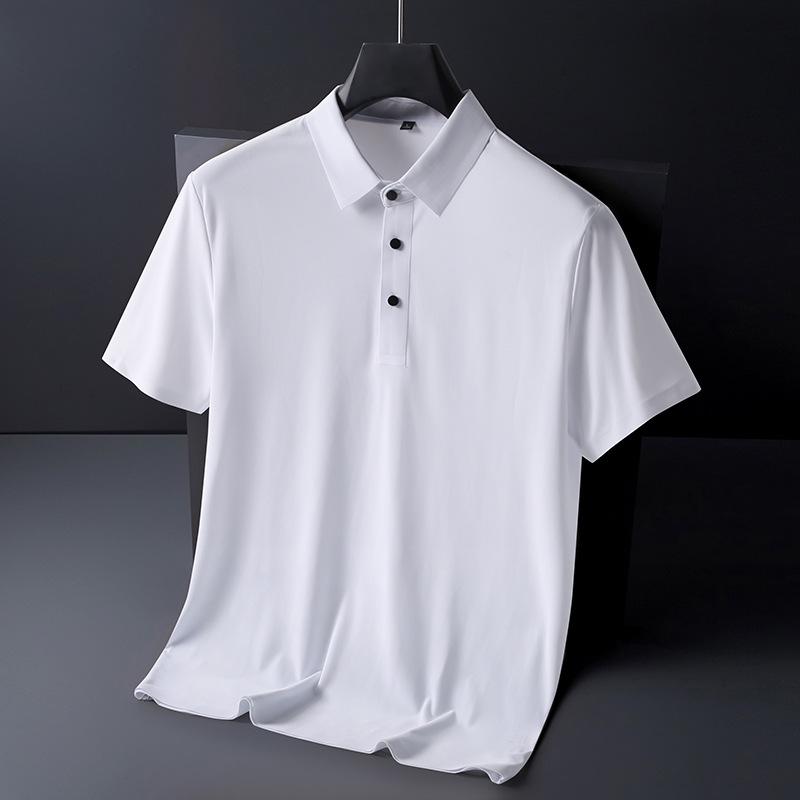 Di Yu Divine Dragon Men's Ice Silk Polo Shirt - Solid Color, Short Sleeve, Lapel, Summer Top