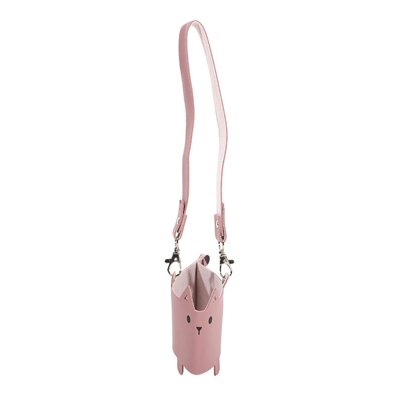 Support de Tasse en Cuir PU Design Chat Mignon pour Amoureux des Chats Porte-Tasses Portables Manchon pour Café Thé Lait Couvercle de Bouteille Porté à la Main en Extérieur