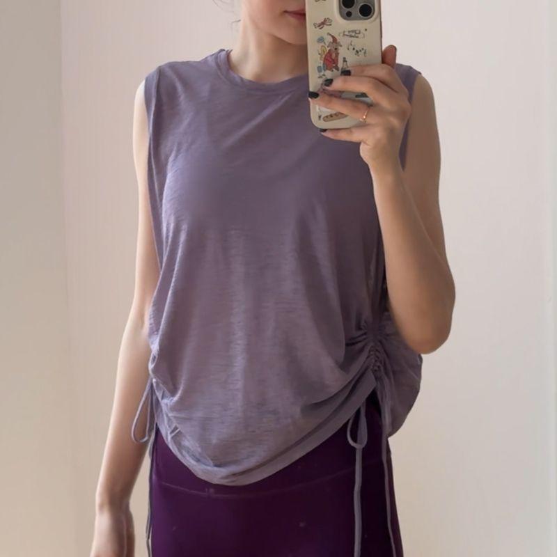 

Summer Recommend Workout Clothes Yoga Clothes Women Loose Breathable round Neck Vest Sleeveless Top Hem Drawstring Training Wear Dark purple S [40.00 kg-50.00 kg]]