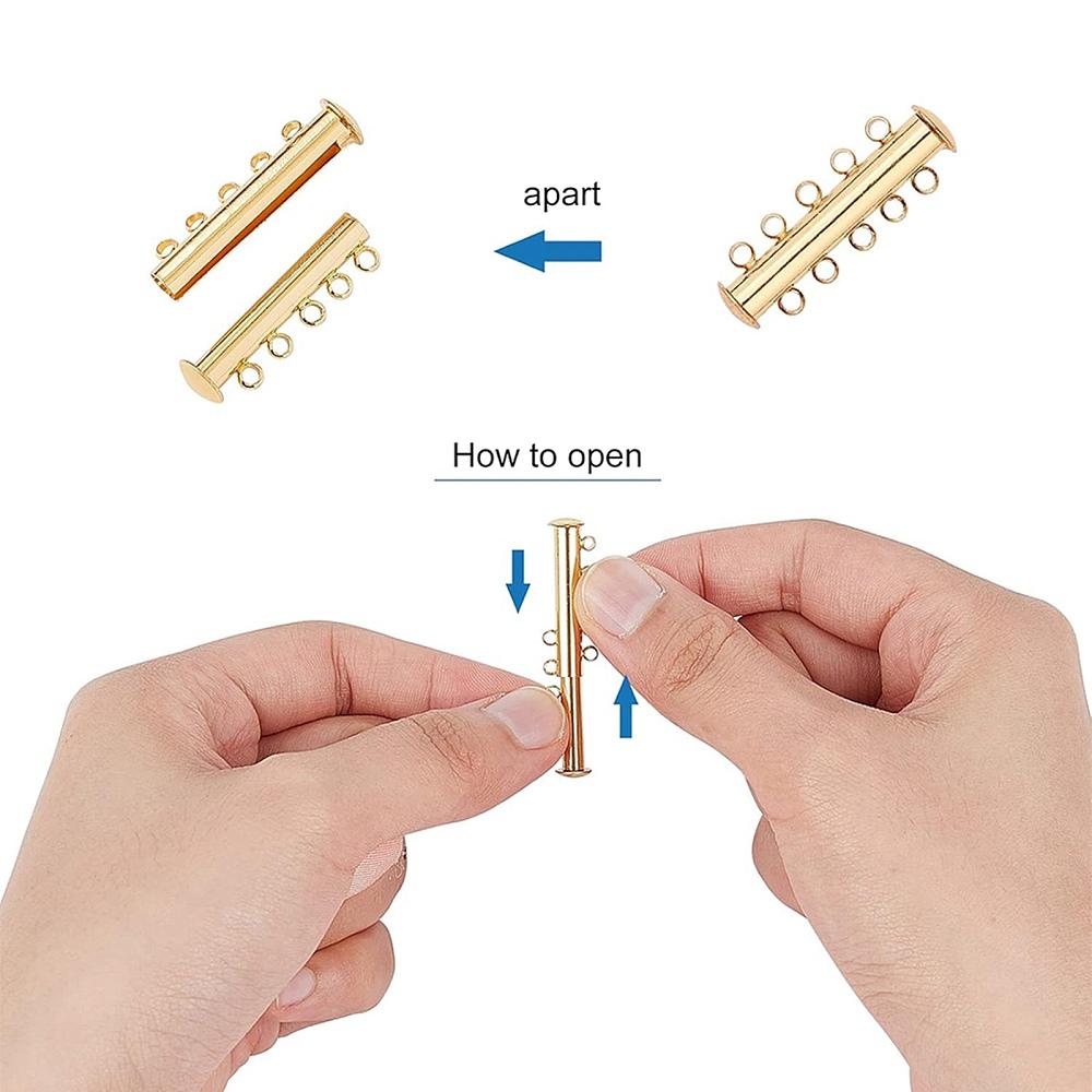 Multi-strand Brass Slide Lock Clasps, Peyote Clasps, Jewelry Accessory, Mixed Color, 6.8x5.2x1.1cm, 10sets/box