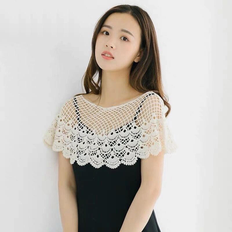 Korean Style Dress Lace Hollow Mini Shawl Ladies Elegant Evening Dress Cape Shawl Wrap