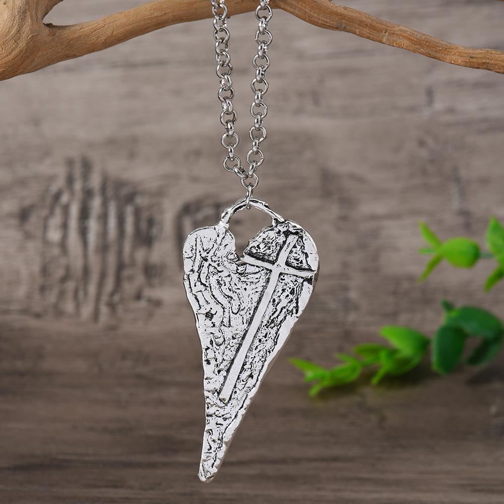 European & American Cross Heart-Shaped Stainless Steel Men s Necklace – Light Luxury Sweater Chain