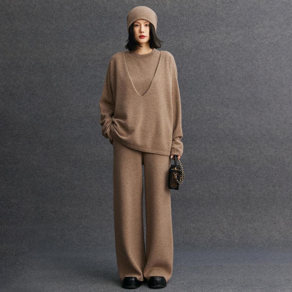 Set di maglieria casual da donna in cashmere, vestibilità larga, tre pezzi, per Autunno/Inverno