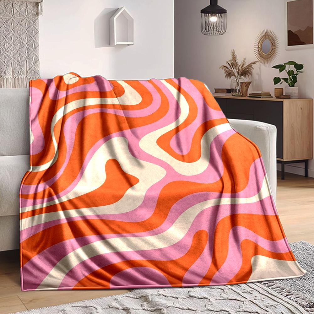 1Pc Abstract Swirls Lines Blanket Soft And Comfortable Casual Warm Camping Travel Christmas Halloween Xmas Gift M928253