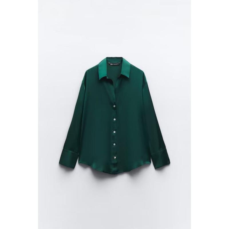 2025 Spring Women's European and American Style Satin Long-Sleeved Fashion Shirt