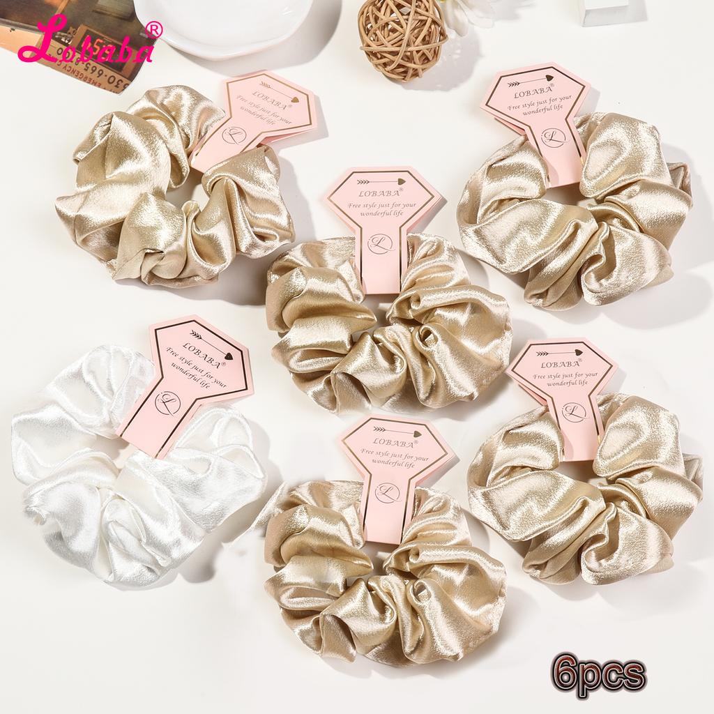 Satin Bridesmaid Scrunchies,Hair Ties Set of 6 Bridal Proposal Gifts, Elastics Hair Ties for Bachelorette Party Favors