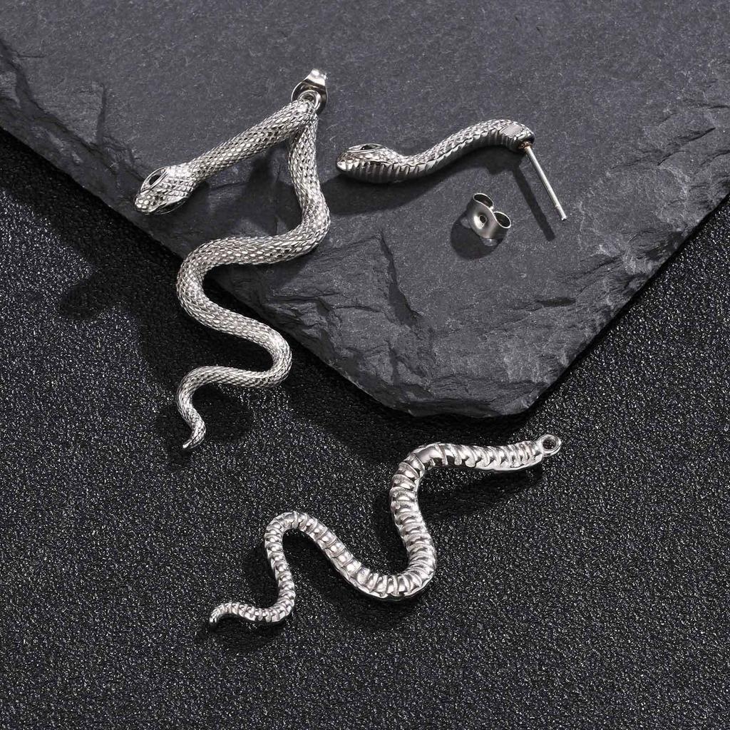 Punk Snake Stud Earring for Men Women,Gothic Anti Allergy Stainless Steel Snake Body Earrings,Vintage Halloween Jewelry Gift