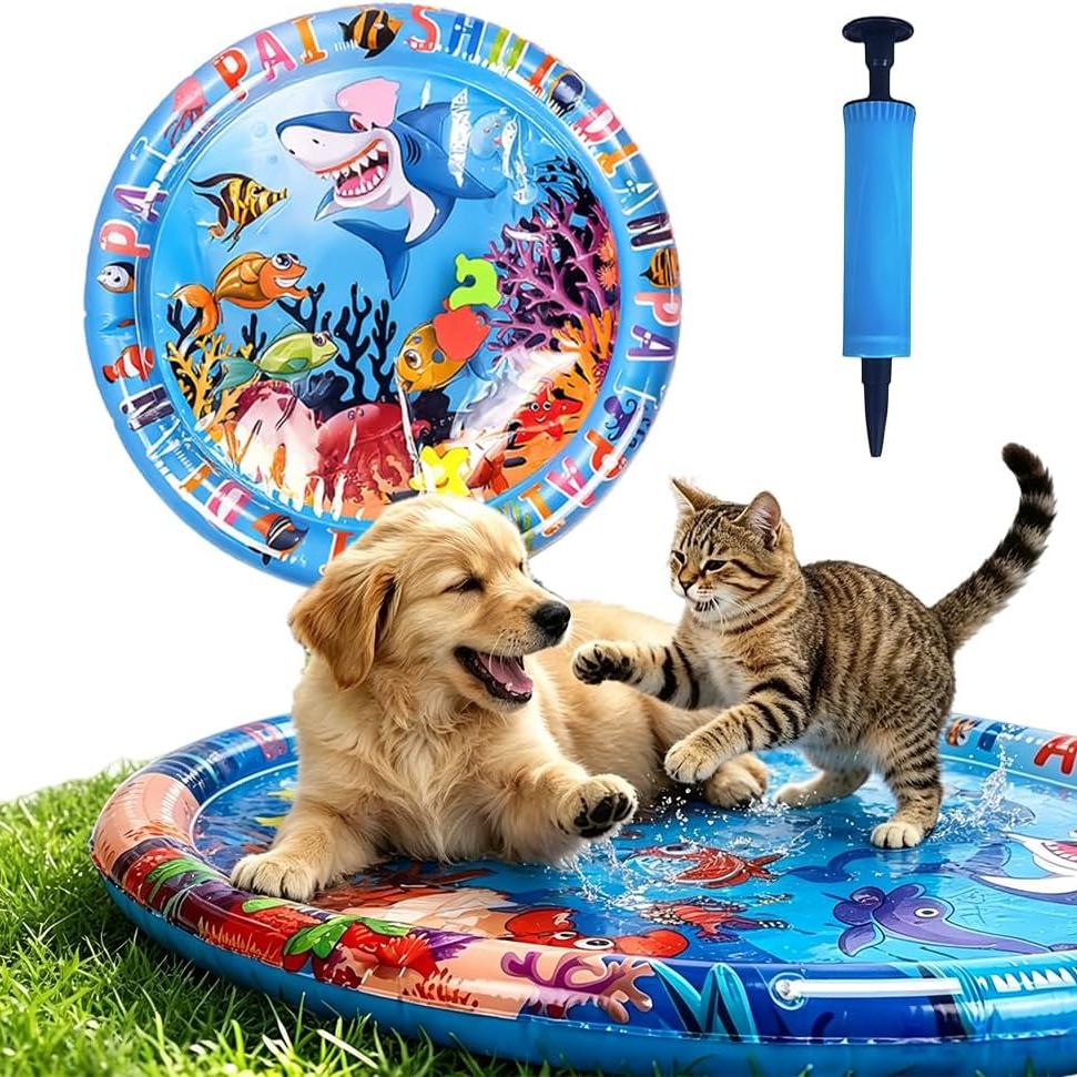 Pet Water Sensory Round Interactive Sensory Play Mat for Cats Thickened Anti Scratch Leak Proof Inflatable Summer Cooling Water Bed for Kittens diameter 65cm
