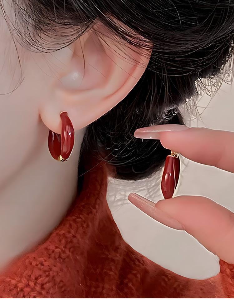 2026 Autumn and Winter Red Drop Glazed Earrings