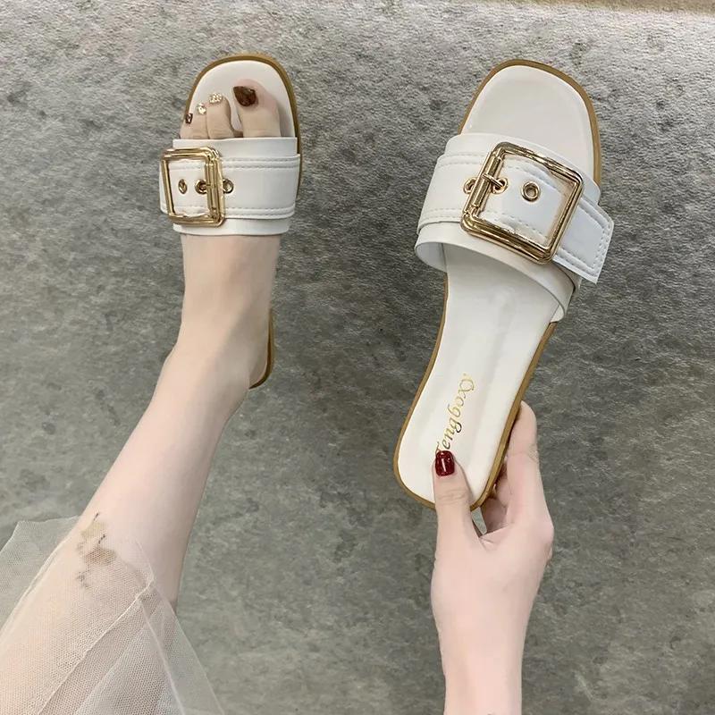 Fashion 2024 Women Open Toe Wear-resistant Office Flat Slippers Summer Anti-slip Lightweight Beach Sandals Slides Women Shoes for Women
