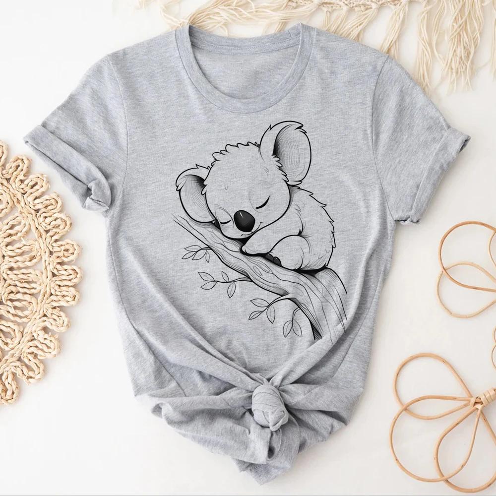 Cartoon Koala Printed T-shirts Summer Comic Funny Designe Casual Short Sleeve Fashion Summer Woman Clothing