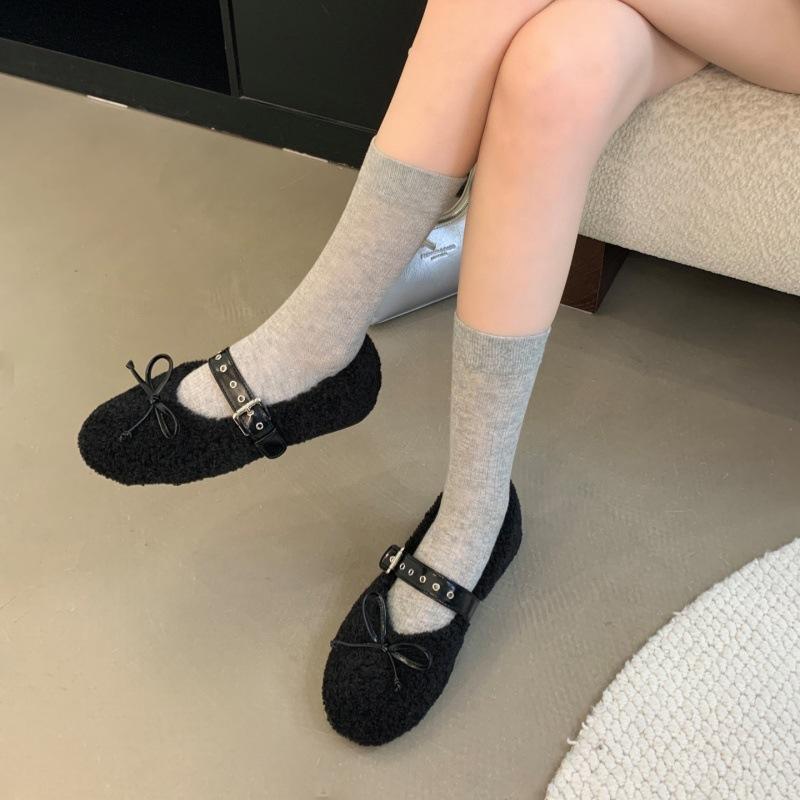 

Осенне-зимние новые туфли-балетки Mary Jane с бантом из овечьей шерсти, женские балетки, шерстяные туфли, женская обувь 40 чёрный