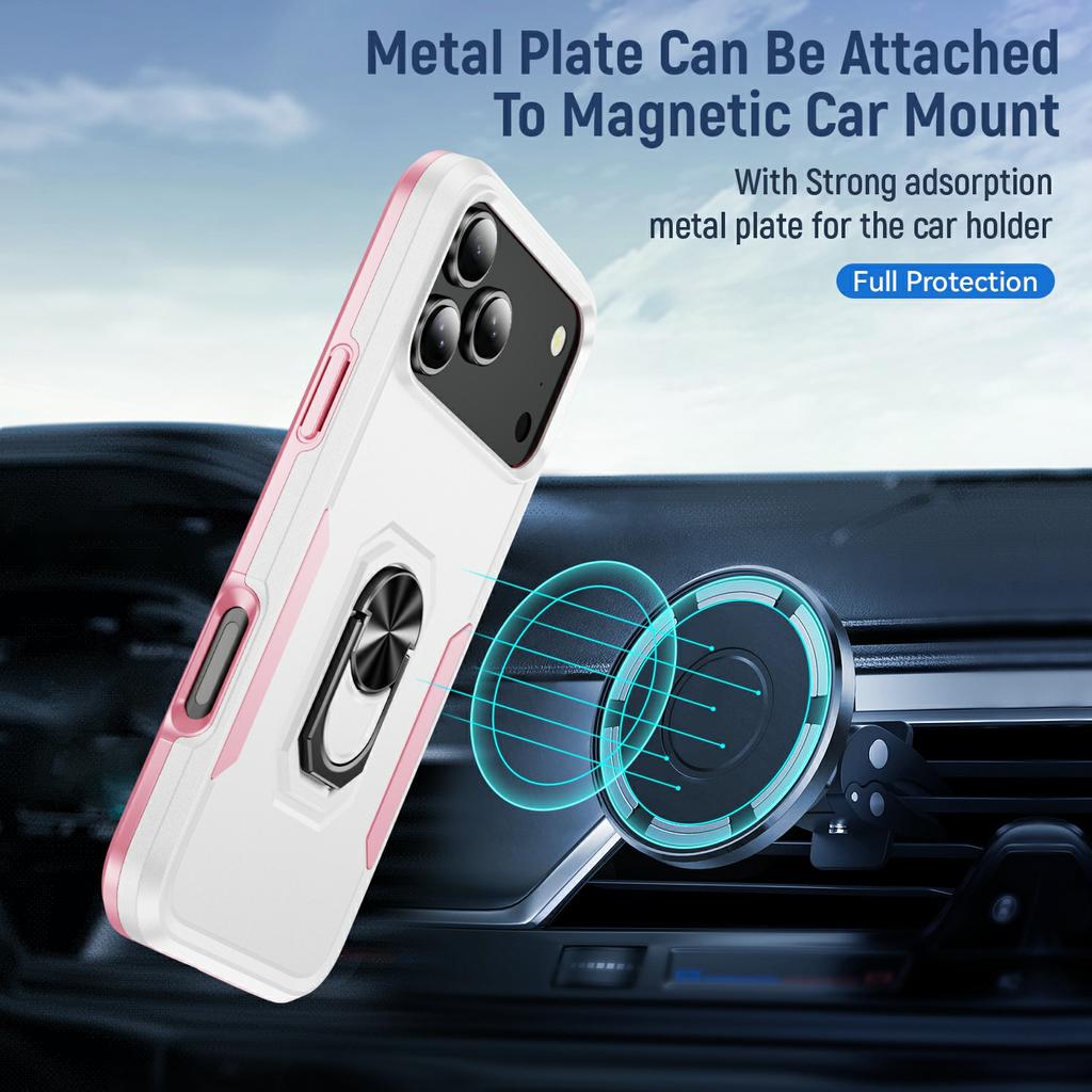 For iPhone 17 Pro Max Case Military Grade Ring Kickstand PC + TPU Phone Cover