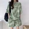 Women T-Shirt Shorts Suit Set Casual Tie Dye Loose Tshirt and Wide Leg Middle Shorts with Pockets Female Soft Summer Shorts Sets