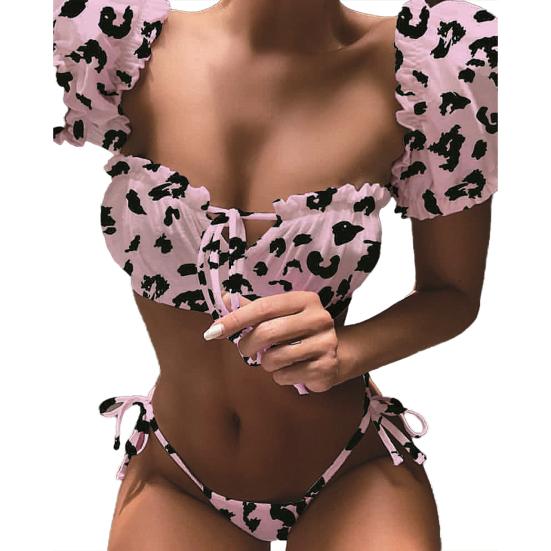2Pcs/Set Women Bikini Ruffles Edge Bandage Color Wireless Two-piece Pure Swimwear for Vacation