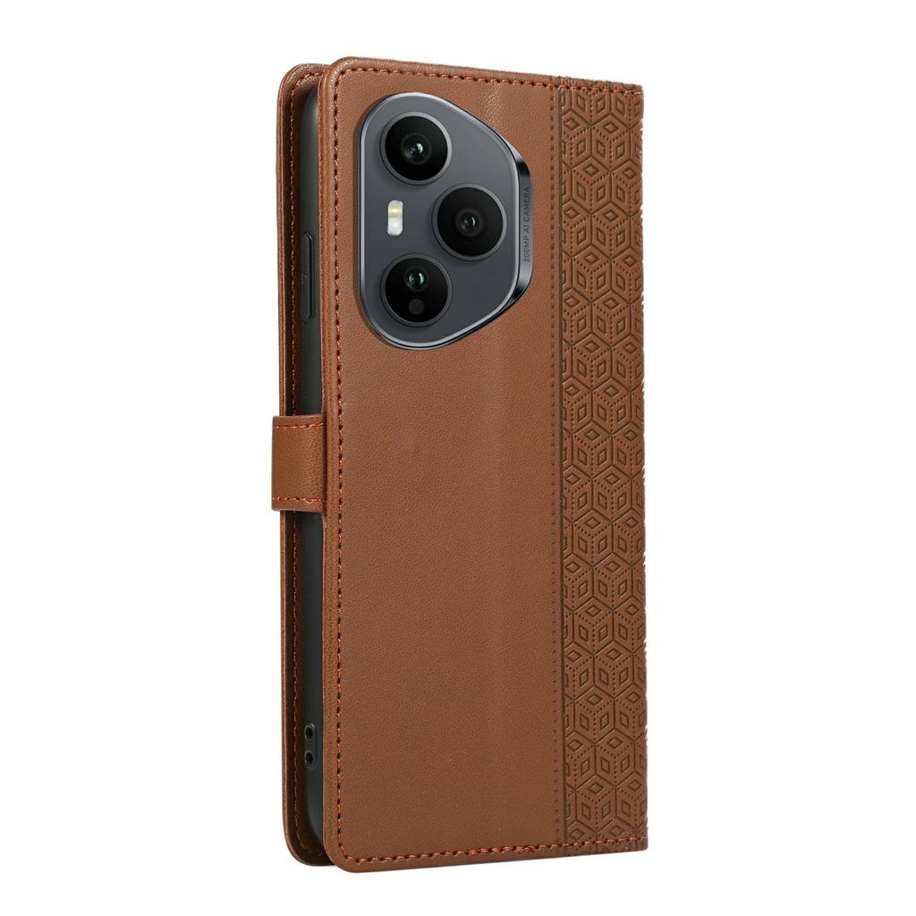 For Honor 400 Pro 5G (Global) Case Splicing Imprinted Rhombus Leather Phone Cover with Wrist Strap