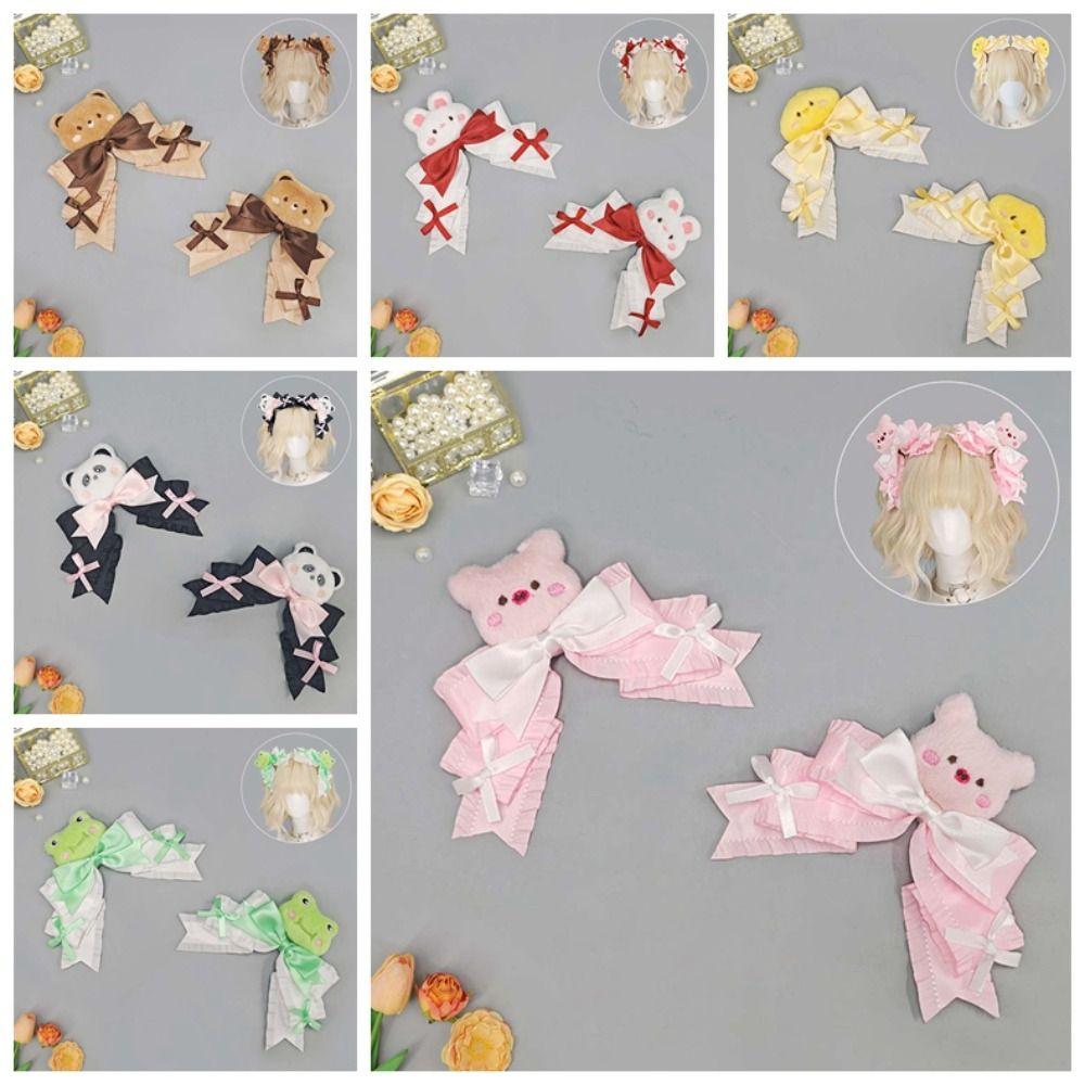 1 Paar Y2K Lolita Haarspangen Gothic Stil Cartoon Tier Satin Schleife Haarspangen Dopamin Farbe Kopfschmuck Lolita Mädchen Spangen