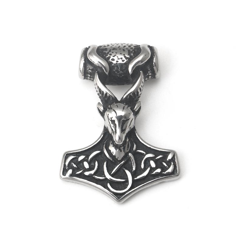 Retro Thors Hammer Widderkopf Edelstahl Anhänger Halskette