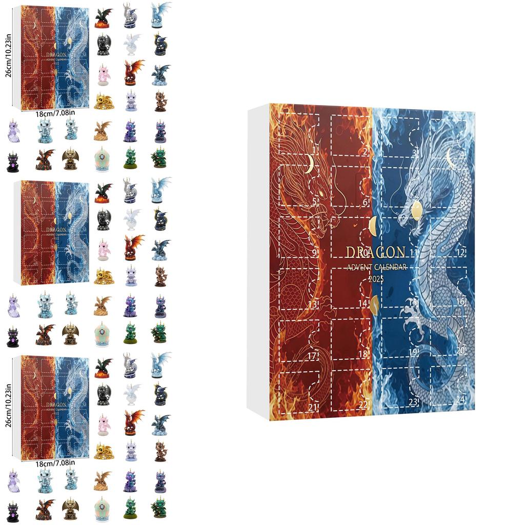 Wasser Feuer Drache Weihnachts-Adventskalender Mit Flachen Acryl-Ornamenten Für Feiertagsdekoration Und Zum Verschenken