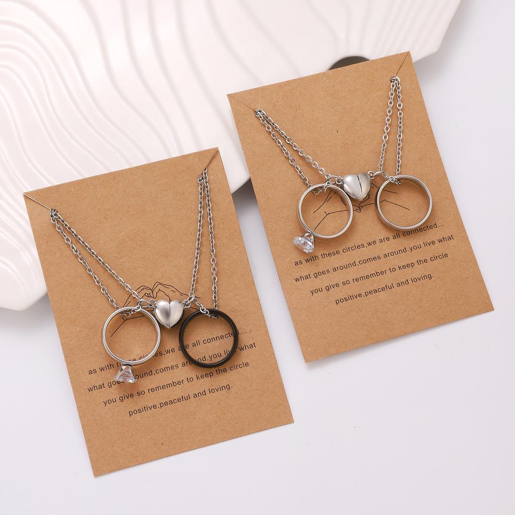 New INS Style Couple Ring Pendant Necklace Magnetic Attraction Heart Shape Charm Zinc Alloy Color Neckchain Valentine's Day Gifts