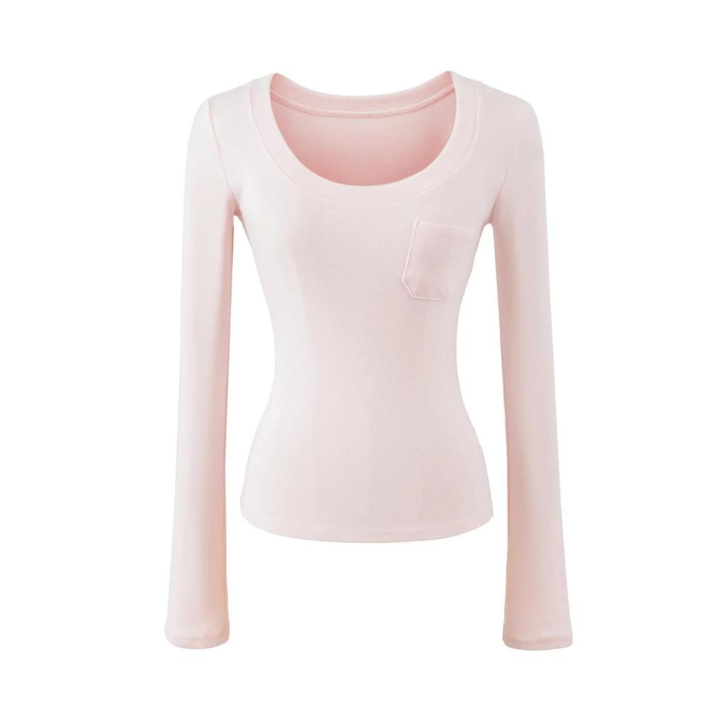 Spicy Girl Style Sexy Figure-Hugging Long Sleeve Round Neck T-Shirt for Women - Spring 2026 Trendy Slimming Top