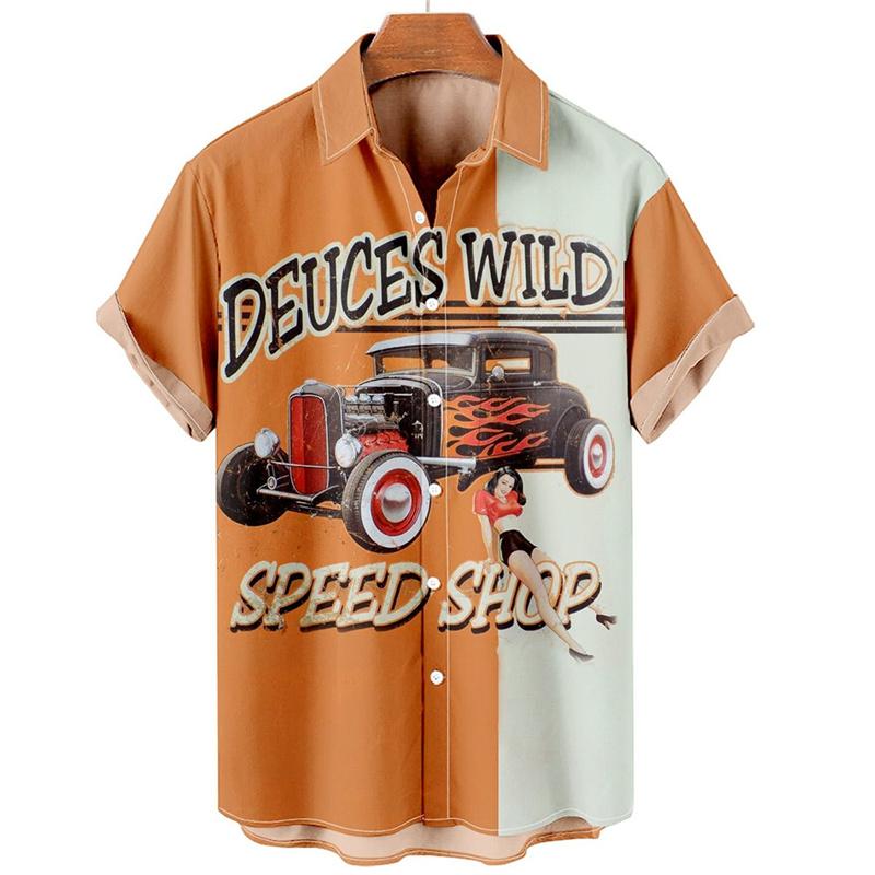 Shirts For Men 3d Vintage Fashion Violin Rocker Printed Rockabilly Hawaiian Shirt Short Sleeve Tops Outdoor Street Clothing