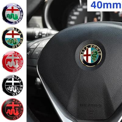 1Pc 40mm Car Steering Wheel Logo Badge Sticker for Mito Giulia Giulietta 147 156 166 159 Stelvio Sportiva 4C 8C GT