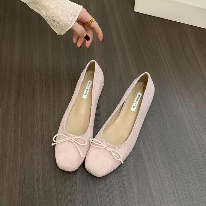French inner heightening suede ballet single shoes women's shoes new spring and summer bow versatile casual evening shoes