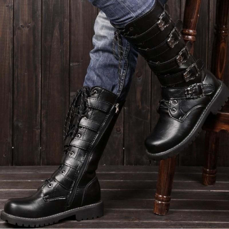 Fashion Large Size 46 Winter Men Long Cotton Boots Cool High Top Men Boots Fashion Leather Platform Boots Personalized Botas Para Hombre