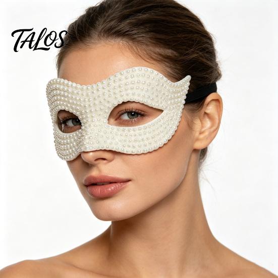 Adjustable Party Masks Halloween Half Face Masquerade Mask, Pearl Decor Venetian Luxurious Evening Elegant Costume Accessory for Stage Show