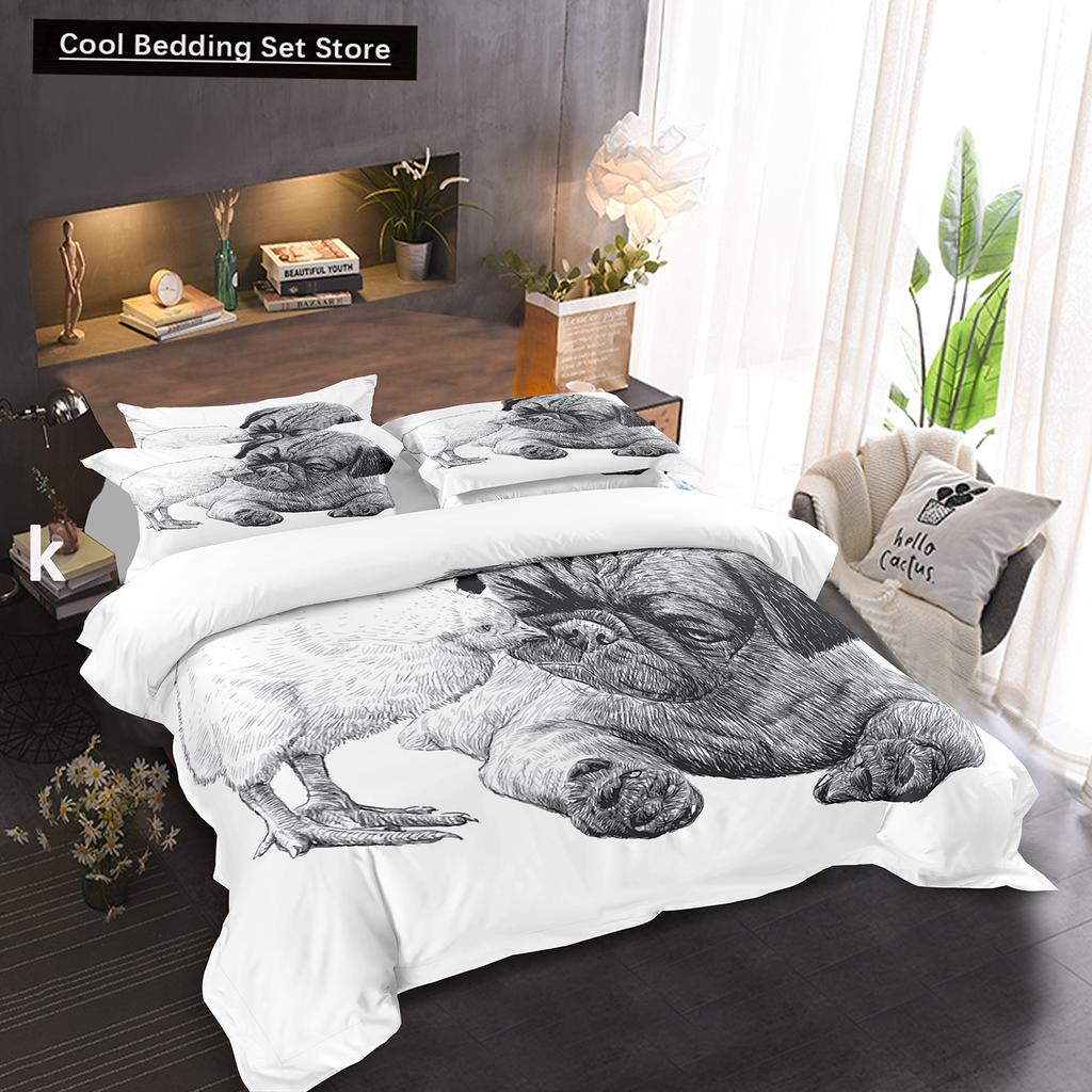 Pug Dog Duvet Cover King Queen Size Funny Pet Puppy Bedding Set For Kids Teens Adults Animal Cute Expression 2/3Pcs Quilt Cover