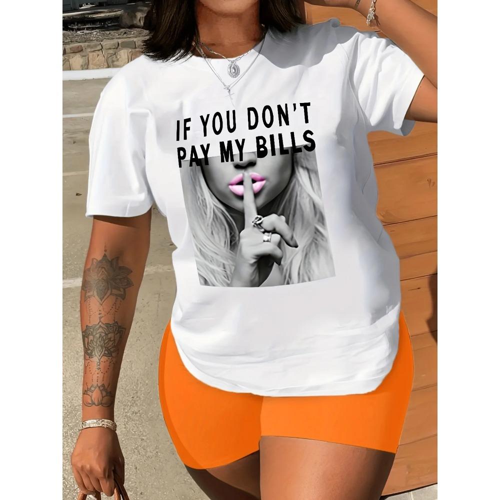 

Casual Top for Summer Spring Women s Clothing Shut Up Print T-Shirt Short Sleeve Crew Neck Clothes S